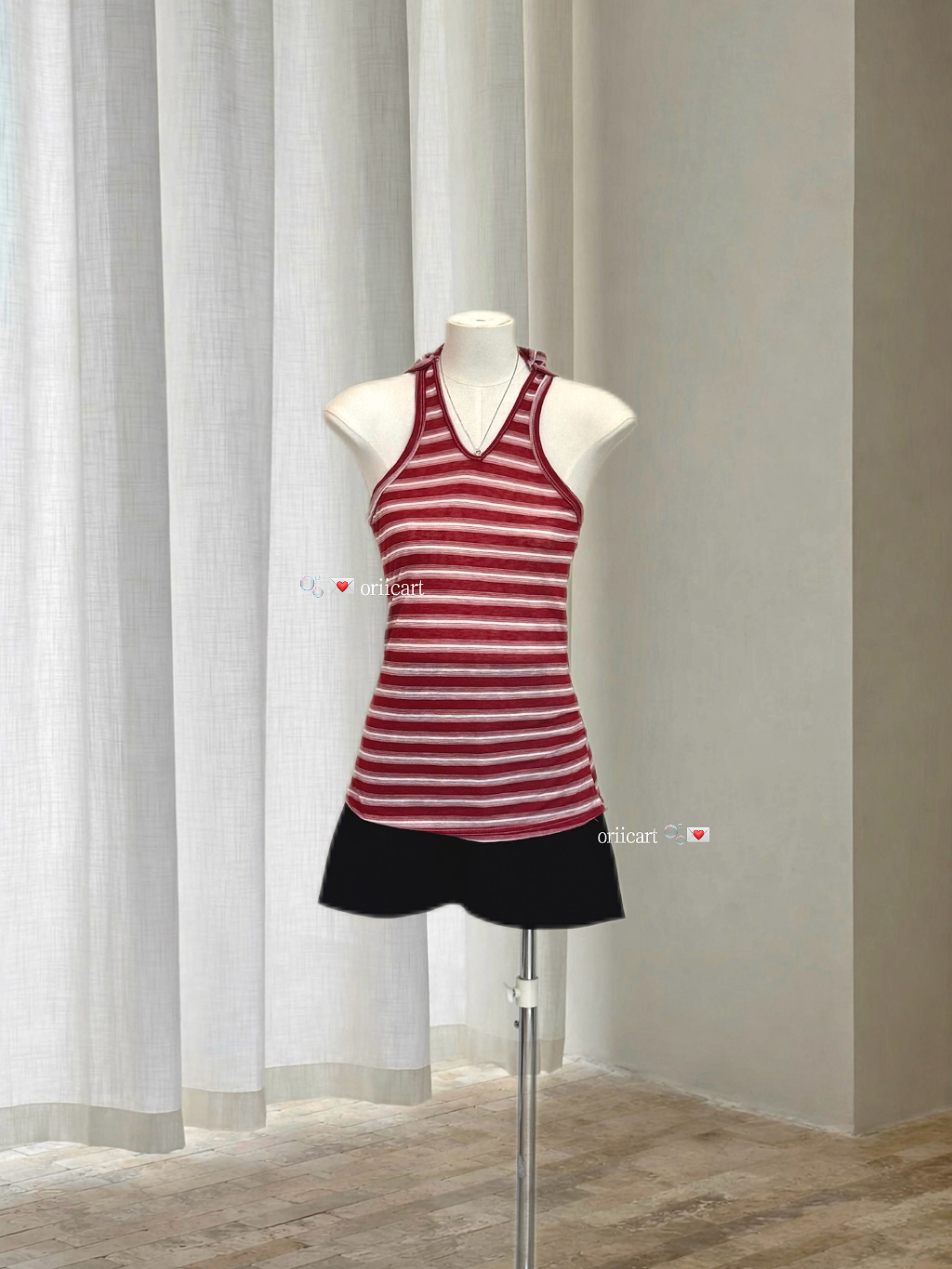 Ribbon-Back Striped Halter Top (Preorder)